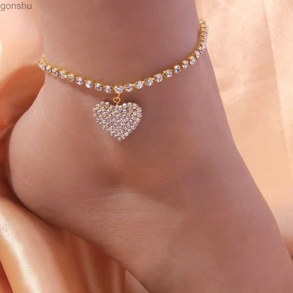 Tornozeleiras moda prata de cor de ouro prateado diamante em forma de coração pulseira de tornozelo adequada para mulheres brilhares de amor com bracelete de tornozelo jóias de luxo da perna da perna wx