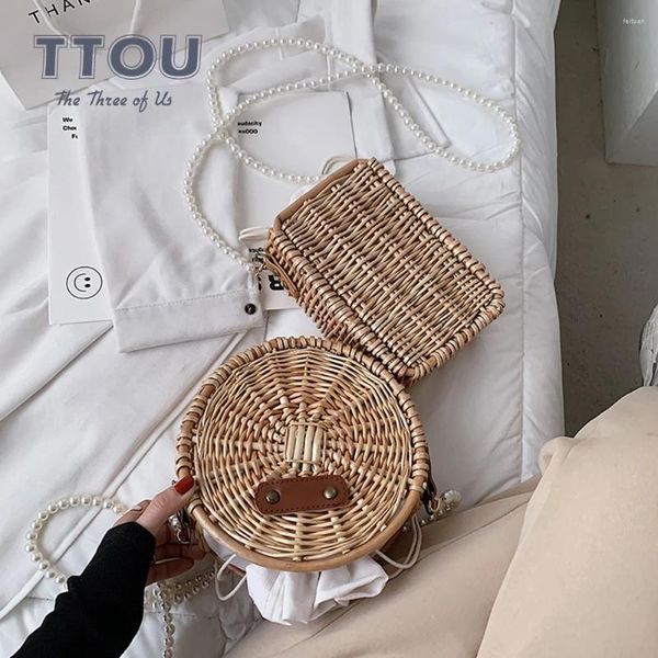 Borse a tracolla Arriva la borsa di paglia casual Donne Rattan Borsa fatta a mano in tessuto Beach Circledy Lady Designer Designer Travel