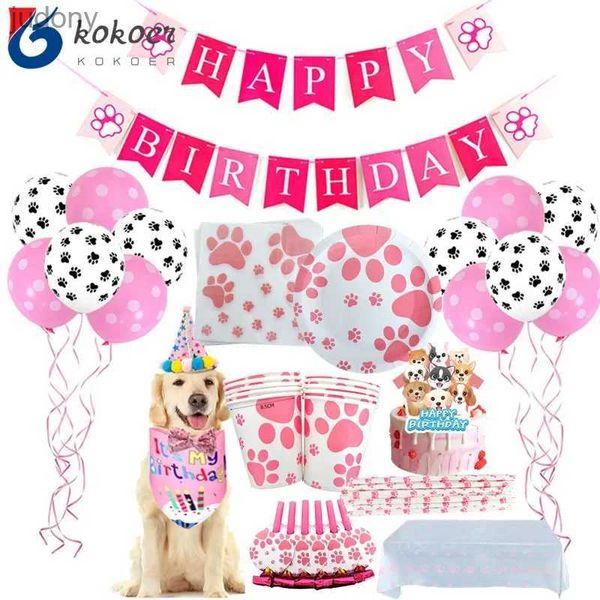 Einweg -Plastik -Tischgeschirr 1 Set von Pink Dog Girl Birthday Party Supplies Hundepfoten gedruckte Brettbecher WX528
