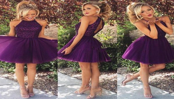 2021 Vestidos de Graduacion Halter без спинки фиолетовые короткие платья выпускного вечера