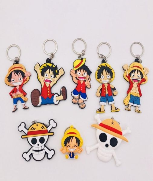 20pcs Cartoon Designer Abbildung ein Stück Schlüsselbund weiche PVC 3D Doppelseite Anime Schlüsselkette Key Ring Kids Grinktrinket Schlüsselhalter Party G8932028