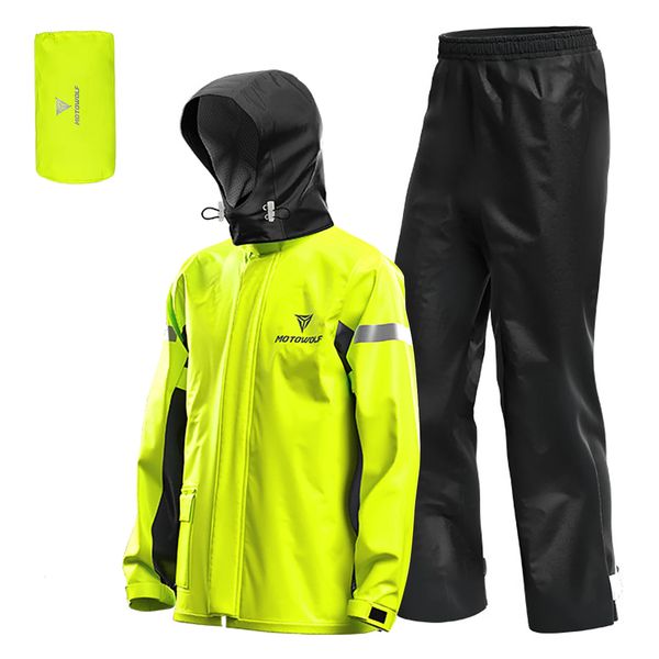 Men Motorcycle Sone de chuva ao ar livre Reflexivo Casa de chuva impermeável e calça de chuva para andar de bicicleta Camping de ciclismo Caminhando 240422