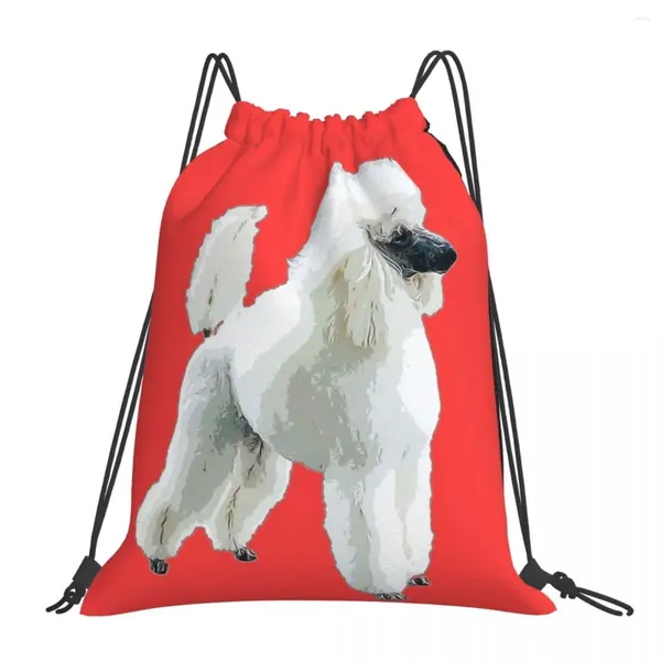 Backpack White Poodle Lindas Mochilas de cães Backpachas portáteis Bolsas de tração portátil Pacote de bolso de bolso Bag Book for Travel Students