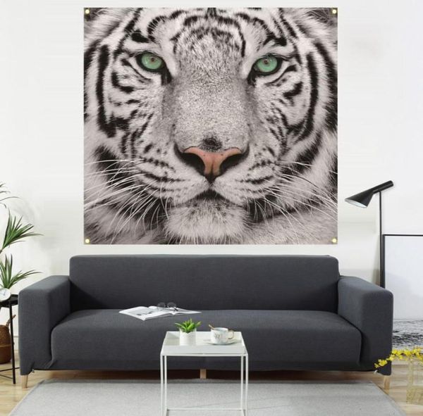 Tiger Head Painting Bandeira pendurada Sala de estar Decoração do sofá Fundo de decoração de interiores Pintura 600D4 Fivela 100 100cm5489979