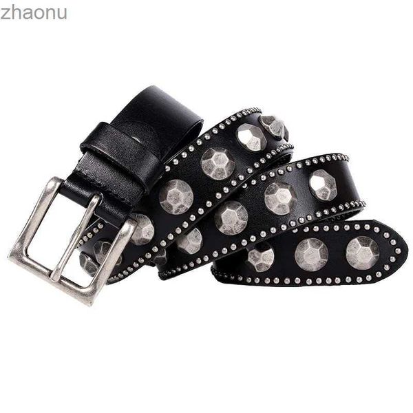 Gürtel 3,8 cm wirklich echter Ledergürtel Männer Cowboy -Gurt schwere Nieten Metall Wide Punk Hip Hop CEINDE