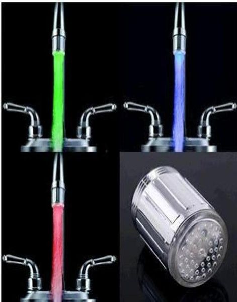 150pcslot Novo moda 3Color Water Glow Tap LED Faucet Light Temperature Sensor sem pacote de varejo6000967