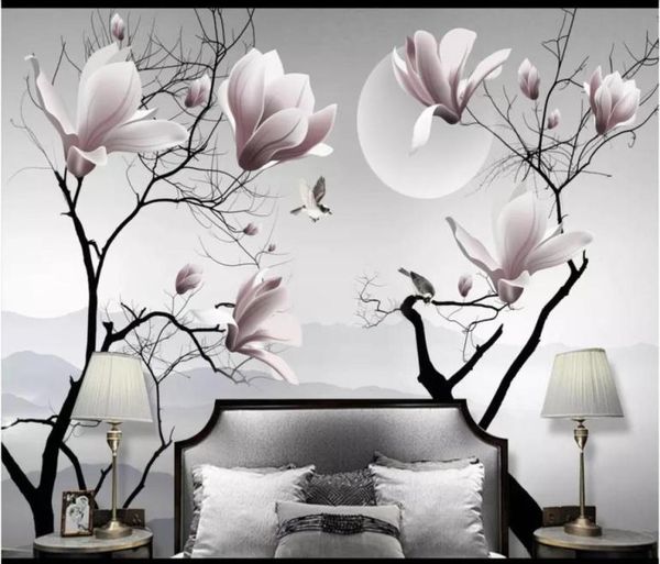 Papel de parede popa de popa integral 3D Murais de parede 3D personalizados papel de parede novo chinês Magnolia Flor Bird Wall Pintura decorativa Pintura de parede F2310132