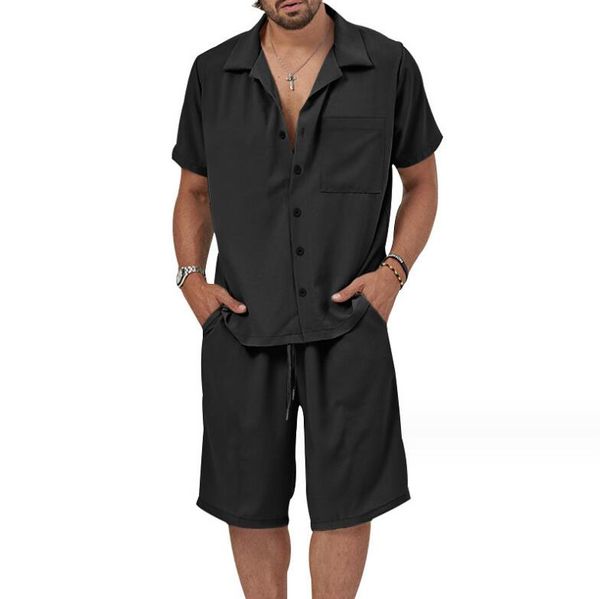 2024 sommer männer Trainingsanzüge Herren Lose Sets Casual Stil Tasche Hemd Anzug Kurzen ärmeln Sommer Kubanischen Kragen
