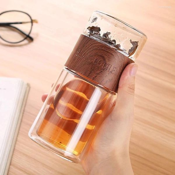Wasserflaschen 200 ml Glasflasche Tragbare Doppelwand mit Infuser Büro Tee Kaffeetassen Reisen Outdoor Trinkgläser
