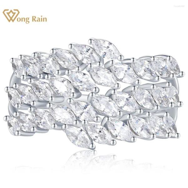 Anelli a grappolo Wong Rain Luxury 925 Sterling Silver Marquise Cut Lab Zaffiro Gemma di fidanzamento Gioielleria raffinata Fede nuziale Anello all'ingrosso