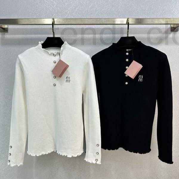 miui miui maglieria da donna magliette designer nuovissimo stile dolce design minimalista bottone chiodo diamante bordo orecchio girocollo pullover maglione lavorato a maglia O6SW