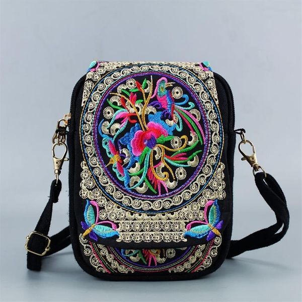 Bolsa feminina vintage estilo nacional chinês, bolsa de ombro étnica bordada boho hippie com borla mensageiro265o