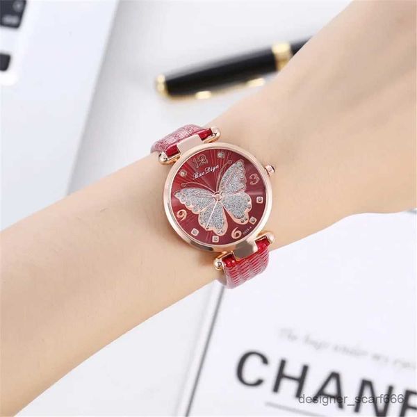 Orologi da donna Casual Puntatore tondo al quarzo Simpatico strass Modello a farfalla Quadrante Abito analogico Regalo per donne Ragazze