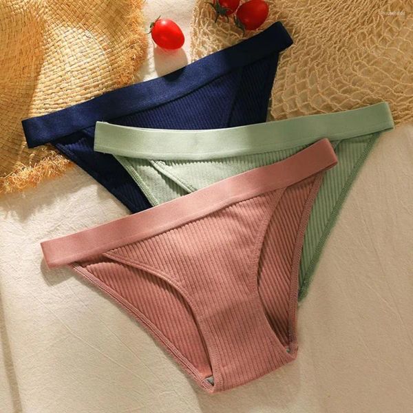 Mutandine da donna Perizoma in cotone a costine da donna senza cuciture Perizoma bikini semplice a vita bassa Intimo sportivo per ragazze