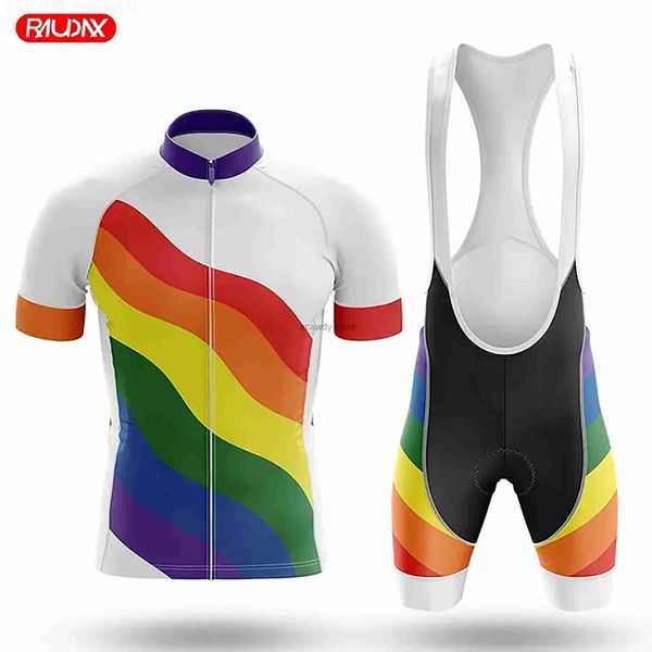 Tute da uomo 2024 New Cycling Short Seves Maillot Ciclismo Maglie da uomo Rainbow Bicyc Team Summer Breathab Set di abbigliamentoH2421