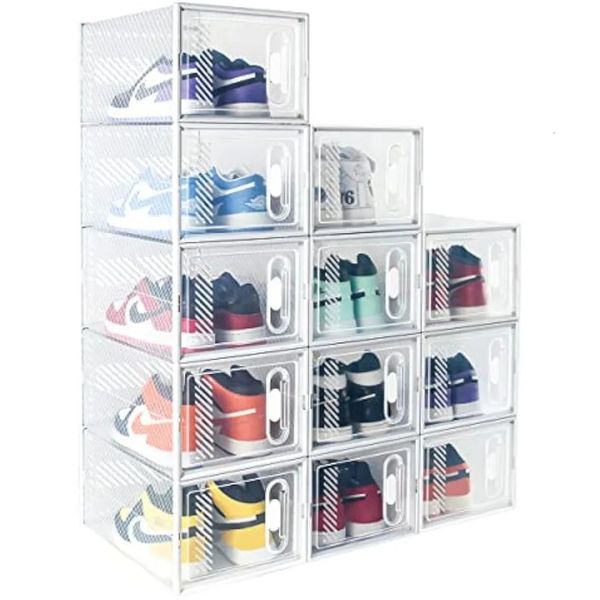 Hrrsaki Confezione da 12 Scatole per scarpe XX-Grandi Scatole per scarpe Scatole per scarpe impilabili in plastica trasparente con coperchio per scarpe 240125