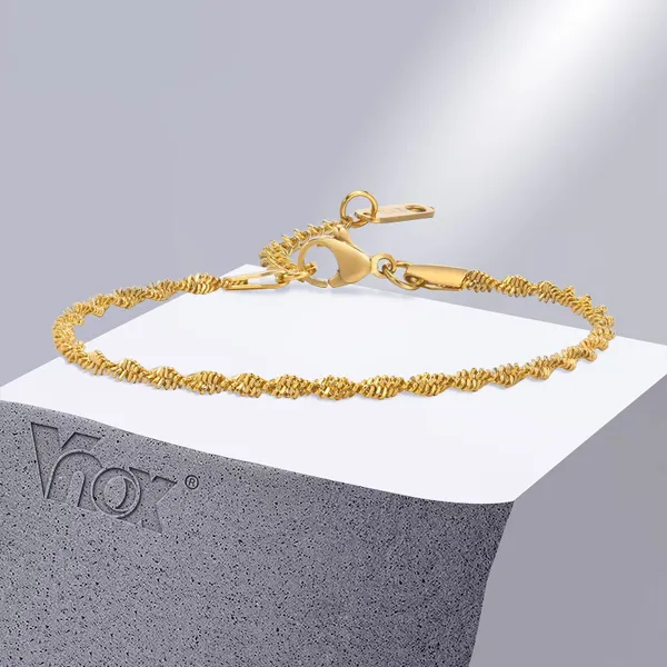 Link pulseiras vnox na moda corrente para mulheres fina cor de ouro aço inoxidável torcido pulseira jóias presente