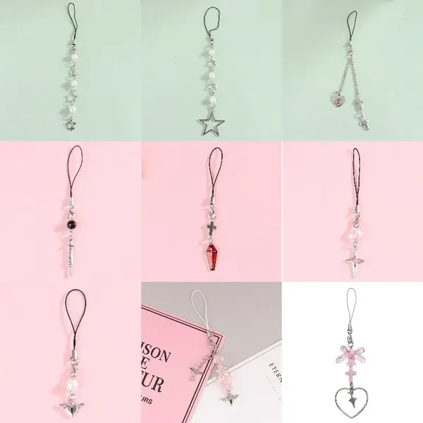 Schlüsselanhänger Original DIY handgemachte süße Telefon Charms Y2K Frauen Anhänger Kawaii Schlüsselanhänger Band Lanyard mit Stern Perle Bär Cartoon Zubehör