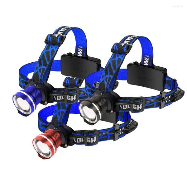 Torcia frontale XML T6 LED RJ-2190 Lampada frontale 3000LM Zoom a 4 modalità Potente faro ricaricabile 18650 Testa impermeabile Flash Torcia Caccia da campeggio