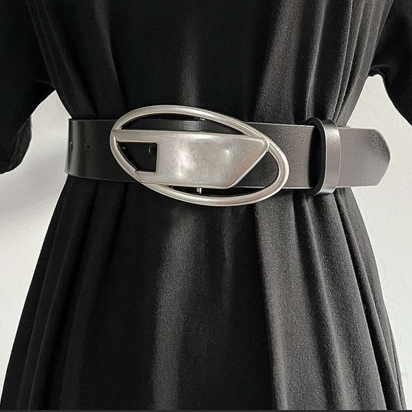 Designer disels prata fosco em forma de d fivela americana cinto de couro genuíno cinto unissex tendência elegante e versátil