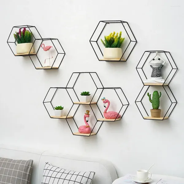 Placas decorativas Rack hexagonal simples 3 tamanhos Suporte requintado prateleira firme geométrica embelezar parede