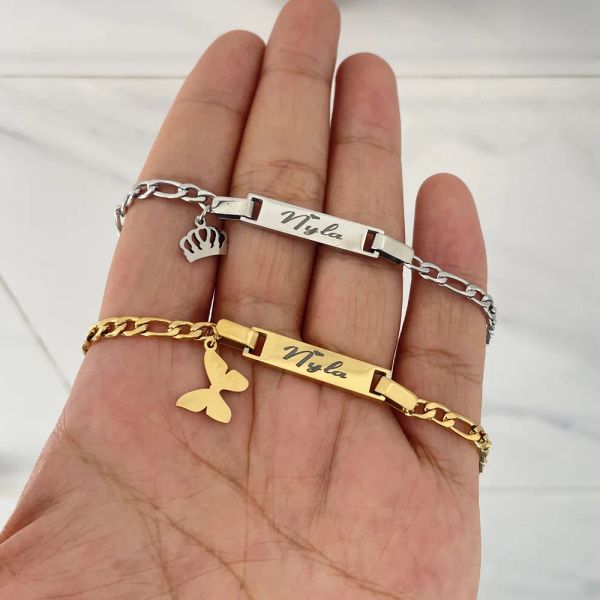 Strands 3 umeter bambini Nome personalizzato Nome bracciale in acciaio inossidabile farfalla boy ragazza ragazza personaggio regalo di compleanno del braccialetto