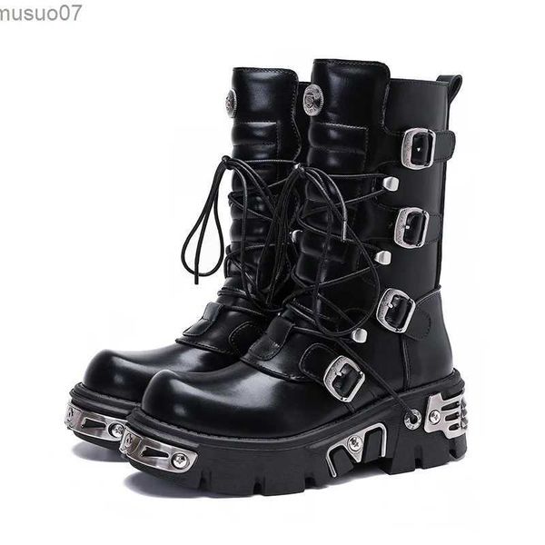 Stivali 2023 stivali invernali da donna stile britannico street rock nero metallo Tubo centrale cavaliere Martin stivali da moto scarpa di grandi dimensioni 41-44