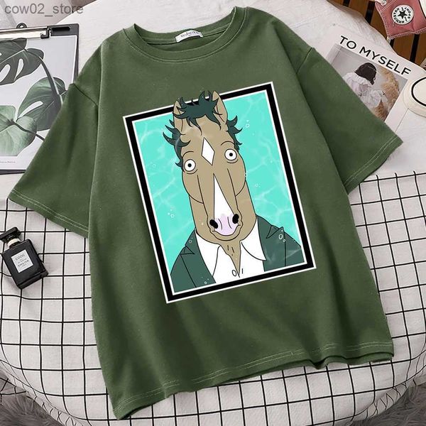 Erkek Tişörtler Horseman Kişilik Deseni T Shirts Erkekler Kore Trend Üstler Kısa Kol S-3XL Erkek Gömlek Tasarım Komik Adam T-Shirts Q240201