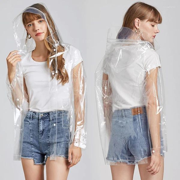 Capas de chuva moda curta homens e mulheres capa de chuva chapéu transparente removível