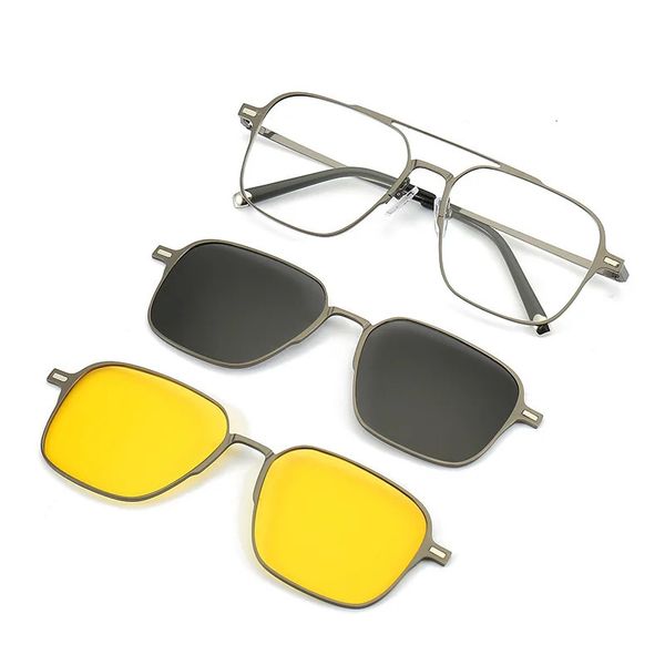 Herren-Brillengestell für Kurzsichtigkeit, magnetisches Absorptions-Set, kostenloser Polarisationsclip, Nachtsicht-Clip. Kaufen Sie einen Linsenrahmen inklusive zwei Clips 240201