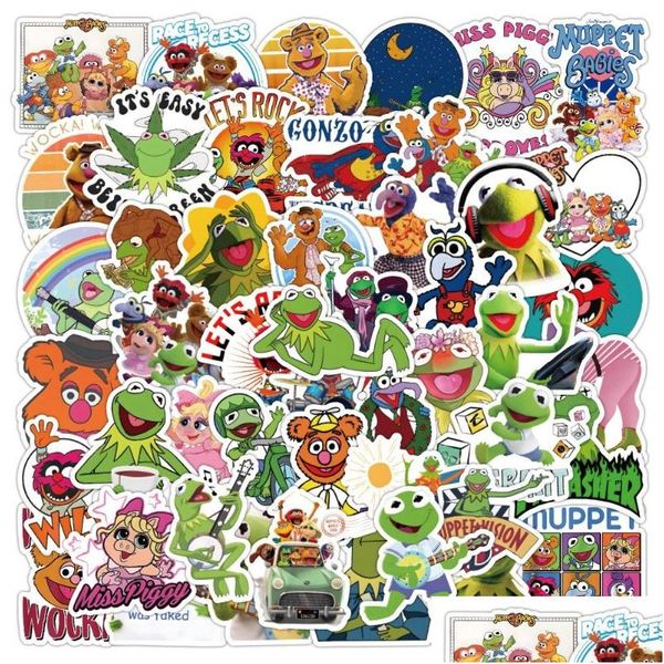 Adesivi per auto 50 Pz / lotto The Muppet Show Kermit Frog Cartoon Sticker Fai da te Telefono Laptop Lage Skateboard Iti Decalcomanie Divertimento per bambini Drop Deli Dhcea