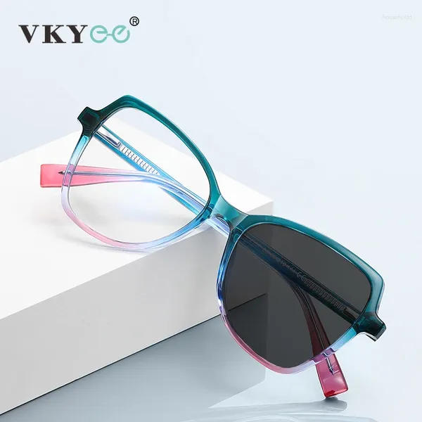 Óculos de sol vkyee elegante grande quadro feminino óculos design geométrico anti-azul óculos de luz pochromic prescrição personalizável