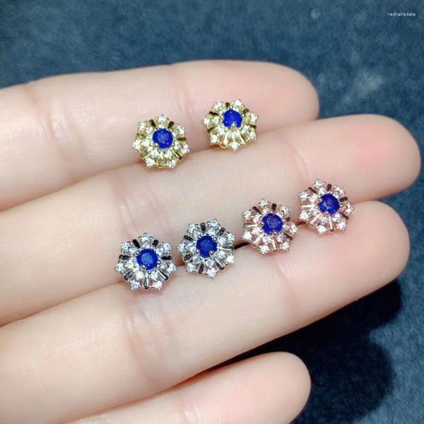 Saplama küpeleri 925 gümüş kar tanesi 3mm toplam 0.2ct doğal safir 18k altın kaplama mavi mücevher