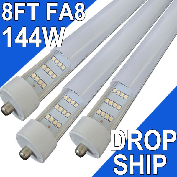 Luzes tubulares LED T8 T10 T12, alimentação de extremidade dupla, remoção de reator, lâmpadas tipo B, 8FT FA8, substituição de LED super brilhante de 144W 6500K para tubos fluorescentes, tampa leitosa usastock