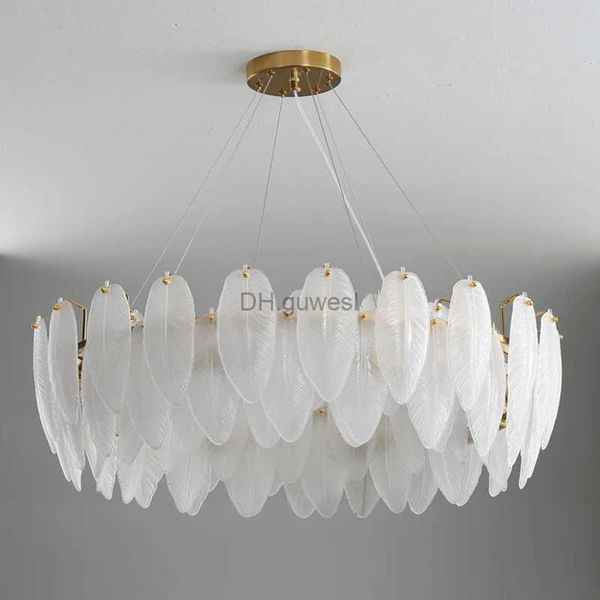 Lâmpadas pendentes iluminação interior moderna pena cristal pingente luz pós-moderna suspensão de vidro lustre para sala de jantar lâmpada pendurada yq240201