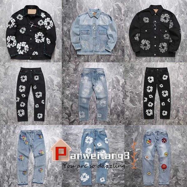 Jeans masculinos high street designer denims lágrimas empilhadas jeans motociclista apto para homens homem magro pintado remendo jaquetas outwear casacos