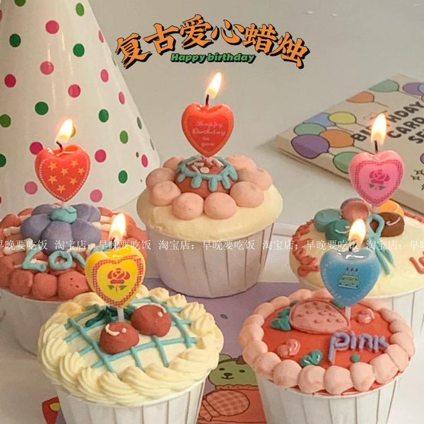 Decorazione per feste 5 pezzi Retro Love Cute Candele senza fumo Fascette di compleanno creative Decorazioni per la famiglia Torta per bambini Goccia di candela