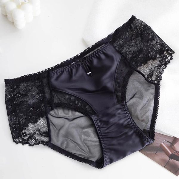 Calcinha feminina mulheres gelo seda briefs cetim laço ultra-fino transparente tanga respirável rapidamente seco roupa interior conforto sólido lingerie