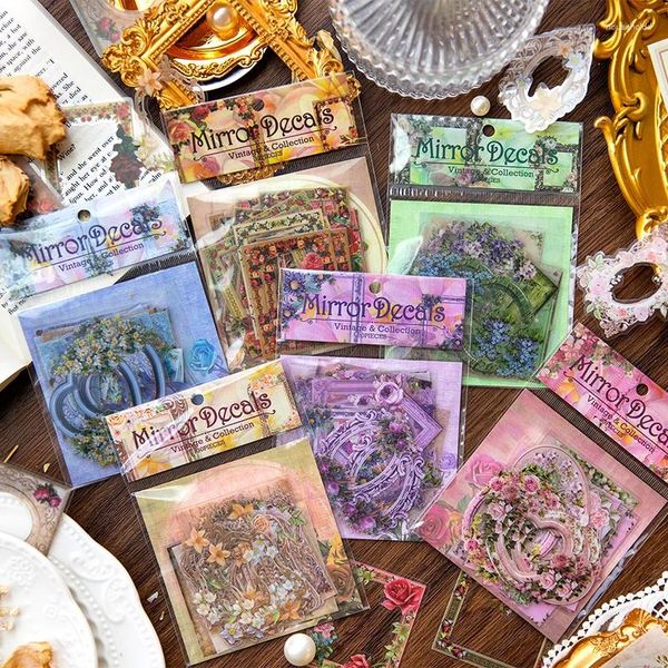 Envoltório de presente 30 pcs flores vintage oco quadro adesivos pacote pet decorativo diário álbum scrapbooking material lixo diário suprimentos