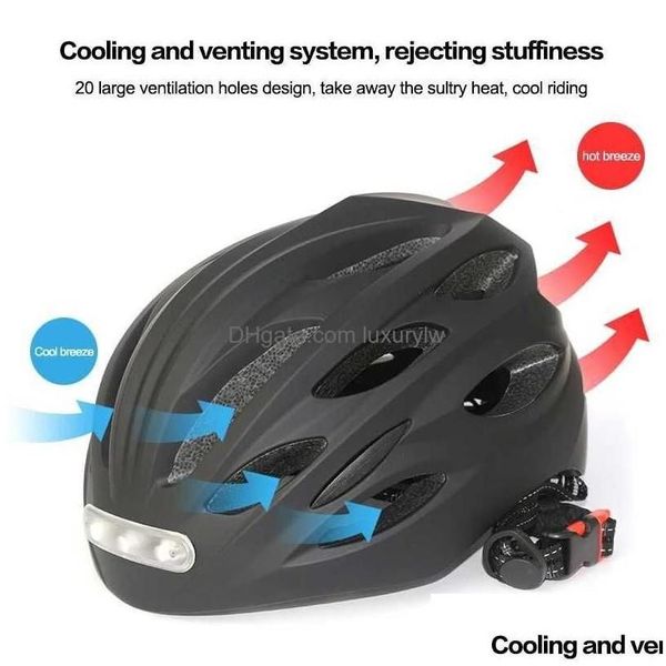 Capacetes de ciclismo Capacete de bicicleta inteligente para homem mulheres crianças bicicleta recarregável usb led luz mtb scooter elétrico drop entrega dhrus otobm