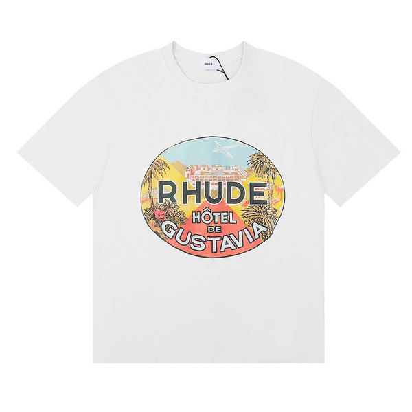 Модная дизайнерская рубашка Rhude, мужская футболка из 100% хлопка, уличный высокий хип-хоп, повседневная пара с коротким рукавом 24sss-xl 23