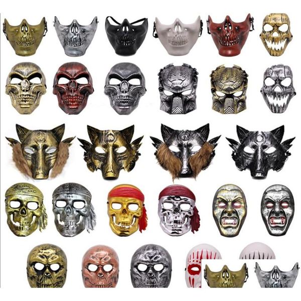 Máscaras de festa Halloween Skl Máscara Assustador Esqueleto Guerreiro Pirata Fl Protetor Facial para Cosplay Masquerade Party Costume Props Vintage Drop Dhbcn