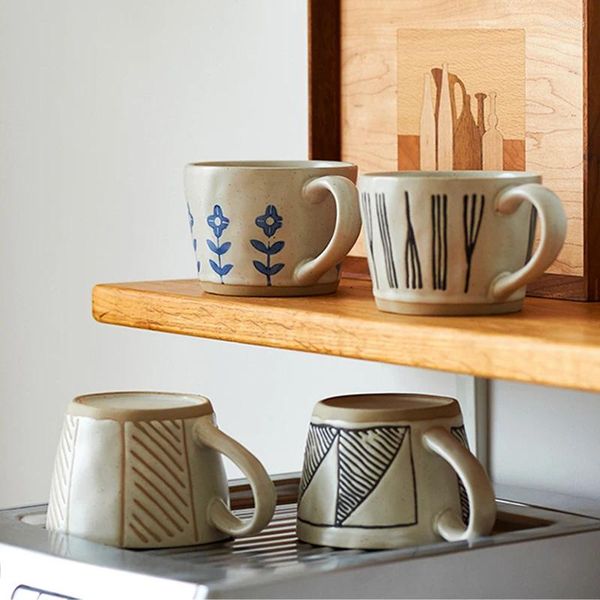 Tassen Kreative handbemalte Keramiktasse Retro handgemachter Kaffee Unregelmäßige Form Milchtee Einzigartiges Geschenk Home Deco