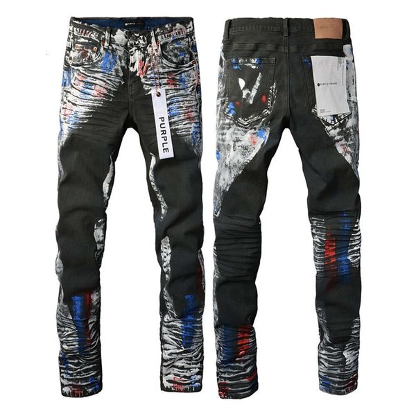 jeans viola jeans firmati per uomo Pantaloni skinny dritti jeans larghi denim europeo jean hombre pantaloni da uomo pantaloni biker ricamo strappato per la tendenza 29-40 J9011