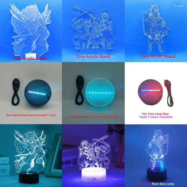 Luci notturne Demon Slayer Foglio acrilico Figura Bordo 3D Base luminosa a led per bambino Anime Agatsuma Zenitsu Lampada Arredamento camera da letto Illusion Regalo