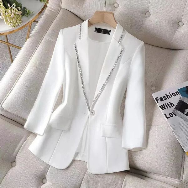 Outono das mulheres blazer paillettes femme verão protetor solar jaqueta terno branco jaqueta feminina moda fina preto cardigan 240201