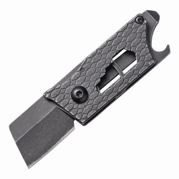 2024 Nuovo Mini Piccolo Portachiavi Coltello Cartella D2 Nero Stone Wash Tanto Lama Manico in acciaio Escursione di campeggio esterna Strumenti EDC con apribottiglie