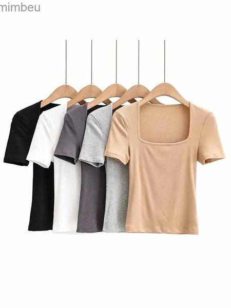 Frauen T-Shirt 2024 Neue Ankunft Sommer Mädchen Dünne Sexy Solide Schlank Low-Cut Square Neck Kurzarm Top l240201