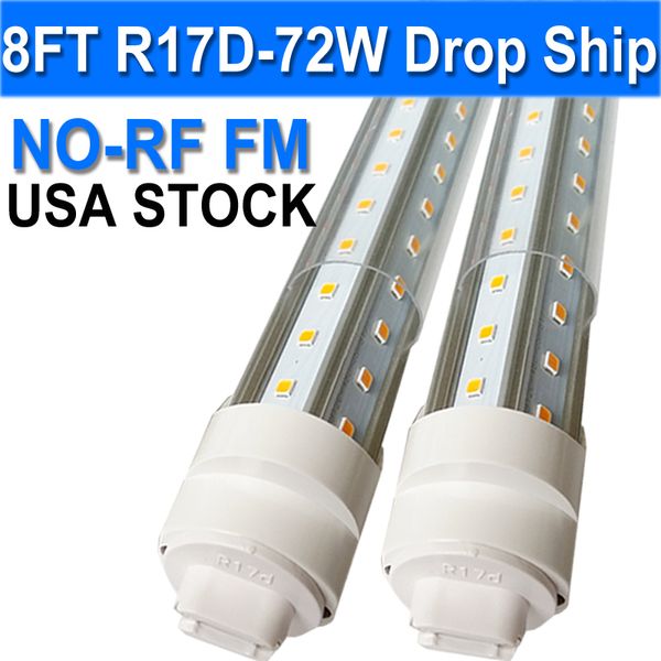 8ft LED Tüp Işıkları T8 Ampuller, G13 Base Çift Uç (R17D kapak dahil), 6500K Gün Işığı Tip B balast baypası, 72W 7200LM, 120-277V, IP40 Nominal Usastock