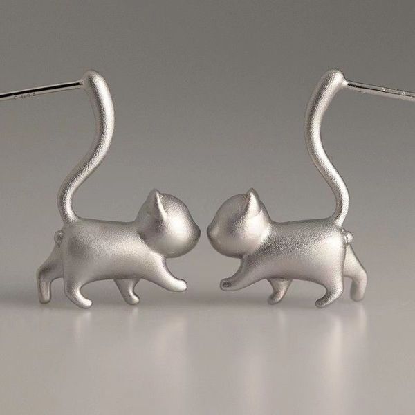 Brincos de prata pura 925, design original da sorte, miau, estrela, gato, gato, joia feminina para orelha